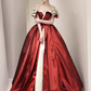 Robe de bal épaules dénudées en satin bordeaux longues robes de bal C115