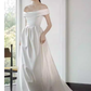 Vintage A line Off The Shoulder White Long Wedding Dresses C117