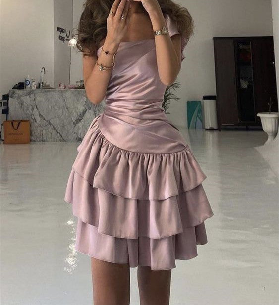 A line Strapless Satin Pink Short Homecoming Dress C1182 – BlingDress