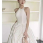 Vintage Ball Gown Scoop Neckline White Satin Wedding Dresses C120