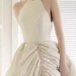 Vintage Ball Gown Scoop Neckline White Satin Wedding Dresses C120