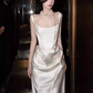 Gaine Vintage sans manches robes de mariée en Satin blanc C122