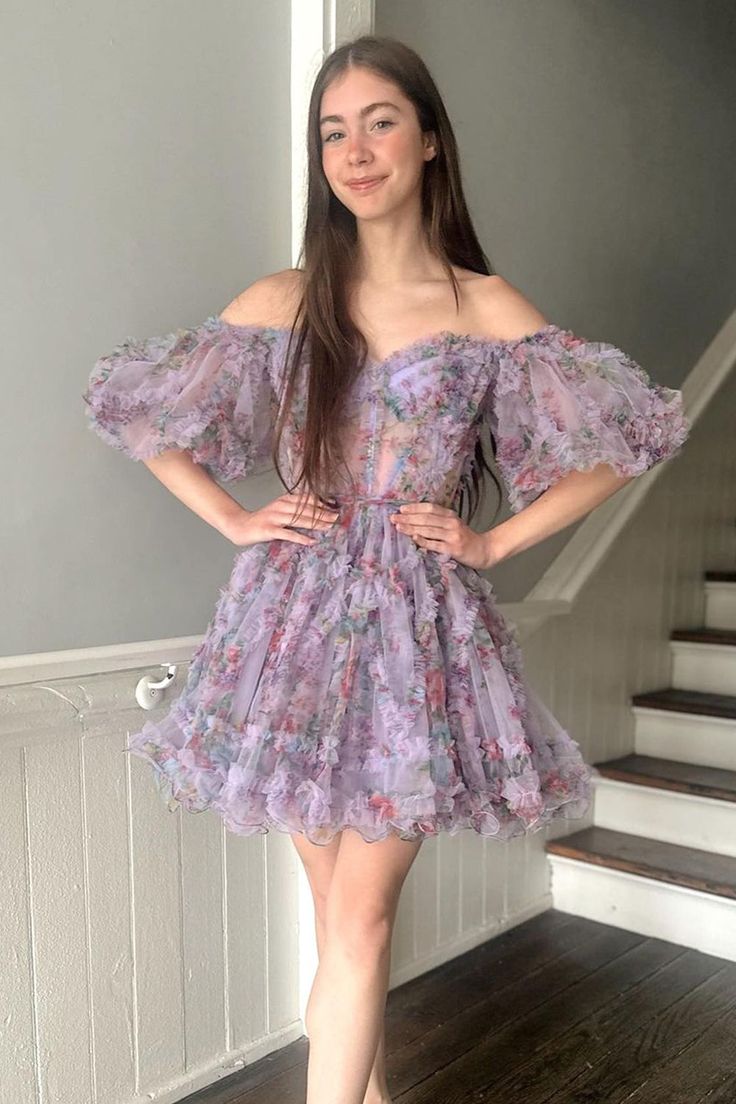 Cute A Line Off the Shoulder Printed Homecoming Dress Party Dress C1230