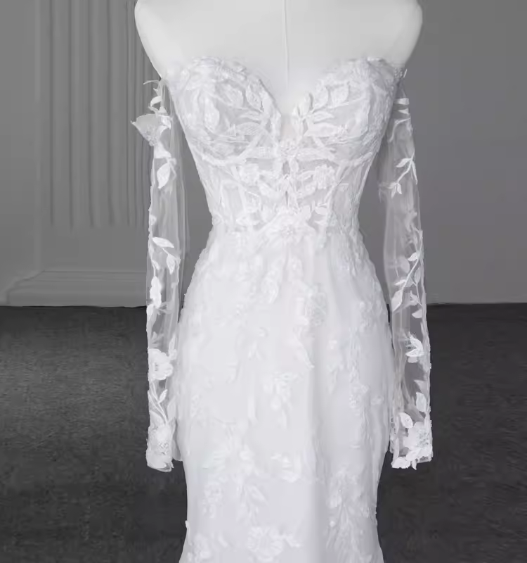 Fairytale Mermaid Off The Shoulder Long Sleeves Lace Wedding Dresses C1233