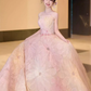 Robe de bal de conte de fées sans bretelles en dentelle rose robes de mariée florales C1237