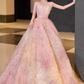 Robe de bal de conte de fées sans bretelles en dentelle rose robes de mariée florales C1237