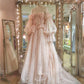 Fairytale A line Off The Shoulder Long Sleeves Pink Tulle Wedding Dress C1257