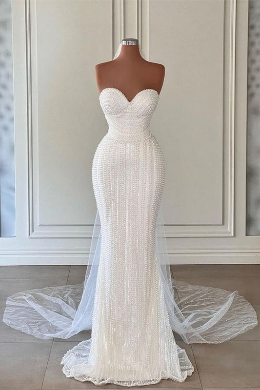 Robe de mariée longue à sequins et décolleté en cœur style sirène avec voile C1269