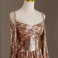 Sexy A Line Straps Neckline Long Sleeves Sequin Long Prom Dress C126