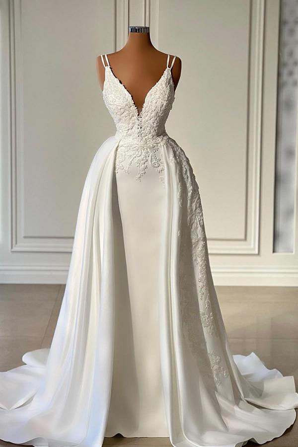 Fairytale Mermaid Straps Lace White Long Wedding Dresses C1270