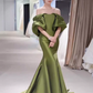 Sexy Mermaid Off The Shoulder Short Sleeves Green Long Prom Dress C128