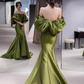 Sexy Mermaid Off The Shoulder Short Sleeves Green Long Prom Dress C128