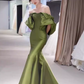 Sexy Mermaid Off The Shoulder Short Sleeves Green Long Prom Dress C128