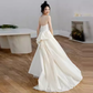 Vintage A Line Strapless Slit White Satin Wedding Dresses C132