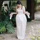 Vintage A Line Straps White Satin Wedding Dresses C134