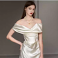 Robes de mariée en satin blanc simple sirène à épaules dénudées C137