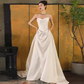 Simple A Line Off The Shoulder Satin Wedding Dresses C139