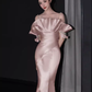 Bretelles sirène modestes robes de bal longues en satin rose C13