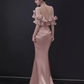 Bretelles sirène modestes robes de bal longues en satin rose C13