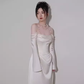 Simple Mermaid Off The Shoulder Long Sleeves White Satin Wedding Dresses C142