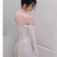 Simple Mermaid Off The Shoulder Long Sleeves White Satin Wedding Dresses C142