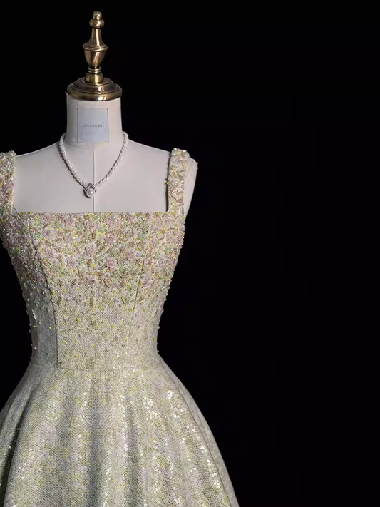Robe de bal de conte de fées, bretelles, paillettes, perles, longue robe de soirée, robes de bal, C1451