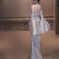 Sexy Mermaid Off The Shoulder Silver Sequin Long Prom Dress C1452