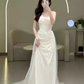 White Mermaid Strapless Satin Wedding Dress With Sleeves C1455