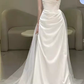 White Mermaid Strapless Satin Wedding Dress With Sleeves C1455