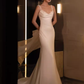 Chic Mermaid Straps Satin White Wedding Dress With Pearls C1458