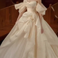Chic Ball Gown Off The Shoulder White Wedding Dress With Short Sleeves C1461