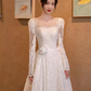 Robe de mariée blanche chic en dentelle à décolleté carré et manches longues C1465