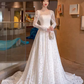Robe de mariée blanche chic en dentelle à décolleté carré et manches longues C1465