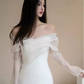 Chic Mermaid Off The Shoulder White Wedding Dress With Long Sleeves C1468