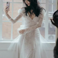 Chic Mermaid V Neckline Lace White Wedding Dress With Long Sleeves C1471