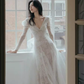 Chic Mermaid V Neckline Lace White Wedding Dress With Long Sleeves C1471