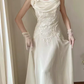 Robe de mariée blanche en mousseline de soie et dentelle chic C1474