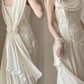 Robe de mariée blanche en mousseline de soie et dentelle chic C1474