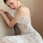 Sexy Mermaid Off The Shoulder Short Sleeves White Wedding Dresses C1477