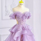 Fairy Ball Gown Off The Shoulder Lace Lilac Long Prom Dress C1478