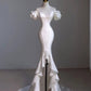 Robe de mariée blanche en satin à perles et col haut style sirène C1507