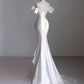 Robe de mariée blanche en satin à perles et col haut style sirène C1507
