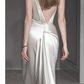 Vintage Sheath Irregular Neckline Satin White Wedding Dress C1597