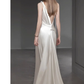 Vintage Sheath Irregular Neckline Satin White Wedding Dress C1597
