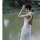 Vintage Sheath Halter Satin White Backless Wedding Dresses C1599