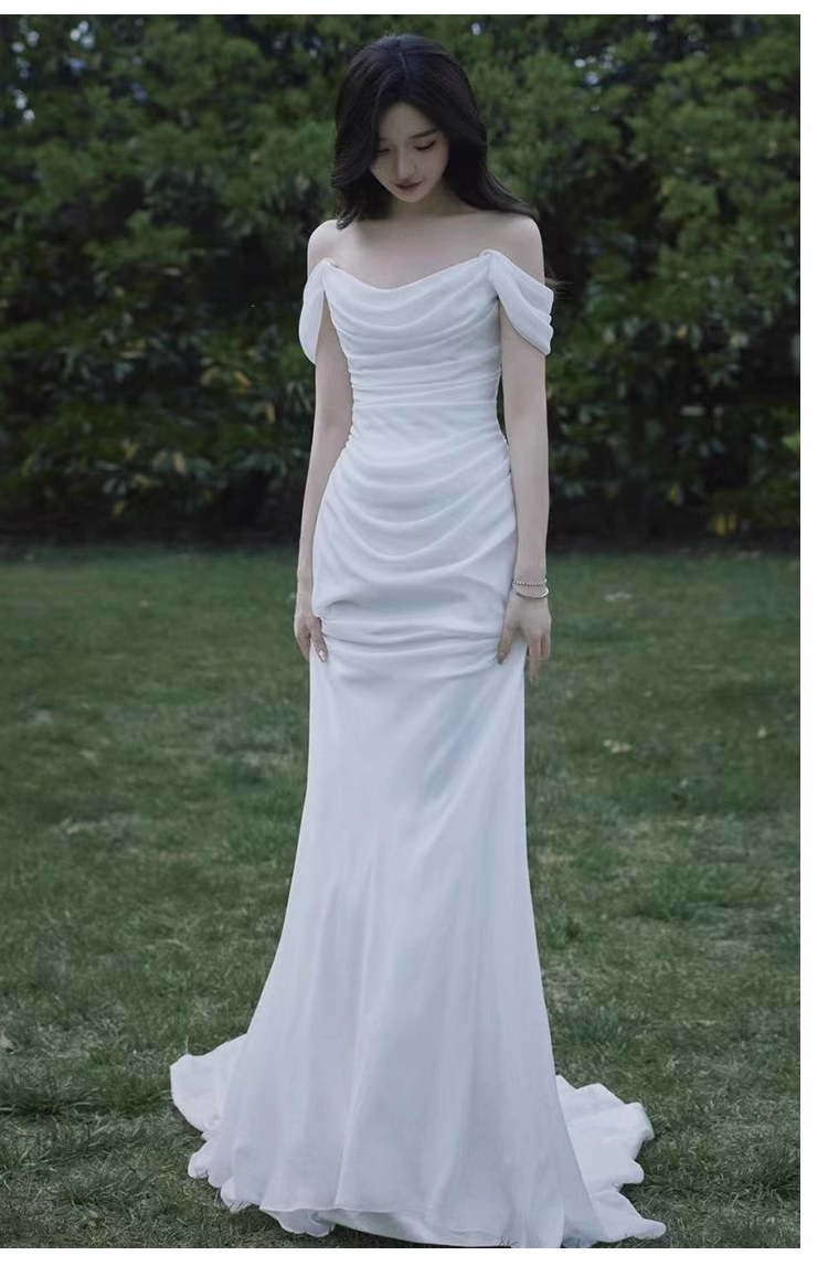 Sexy Mermaid Off The Shoulder White Long Wedding Dresses With Ribbon C1601