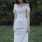 Sexy Mermaid Off The Shoulder White Long Wedding Dresses With Ribbon C1601