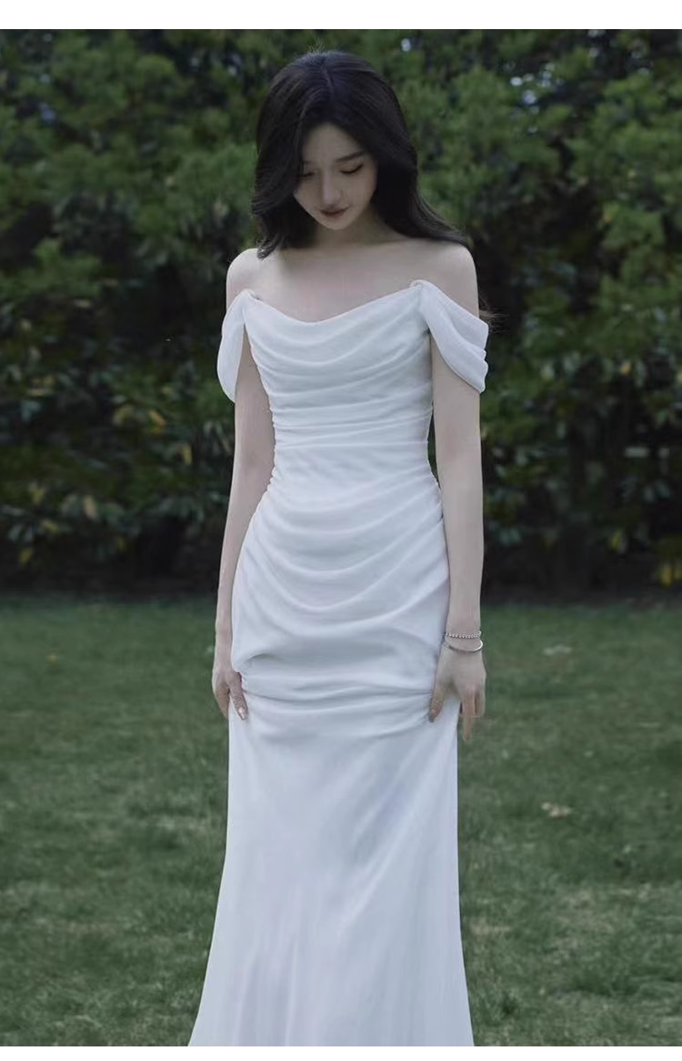Sexy Mermaid Off The Shoulder White Long Wedding Dresses With Ribbon C1601