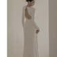 Sexy Mermaid Scoop White Backless Satin Long Wedding Dresses C1606