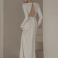 Sexy Mermaid Scoop White Backless Satin Long Wedding Dresses C1606